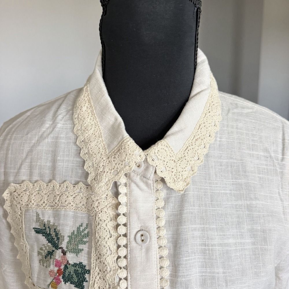 Calypso St Barth NWT Linen Blend Crochet Belted Shirt Dress Bird Resort Luxury - Picture 6 of 14